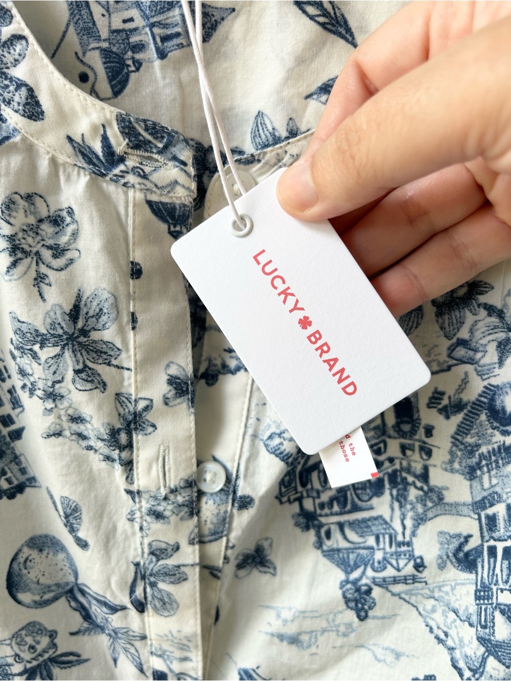 Lucky Brand NWT blue toile cotton button down blouse - Picture 5 of 10